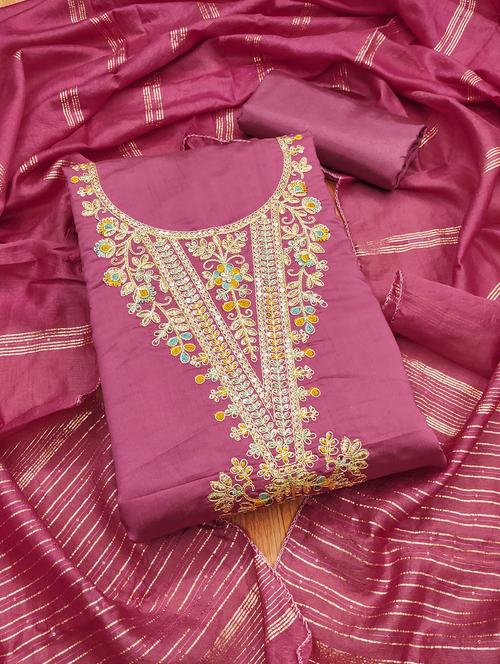 women solid with work embroidered unstitched suit set - 21974868 - Very Small Image - 1