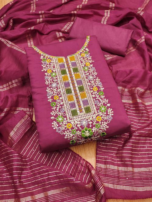 women solid with work embroidered unstitched suit set - 21974877 - Very Small Image - 1