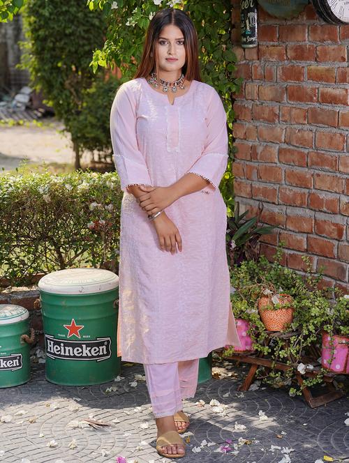 women solid with work three quarter sleeve straight kurta - 21974969 - Very Small Image - 1