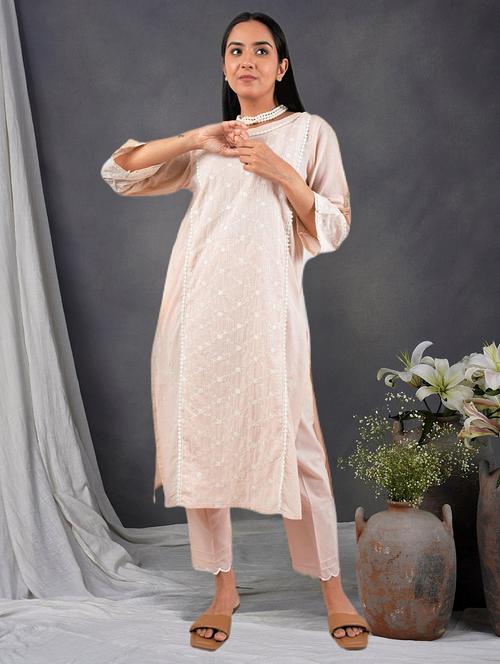women solid with work three quarter sleeve a-line kurta - 21974974 - Very Small Image - 1