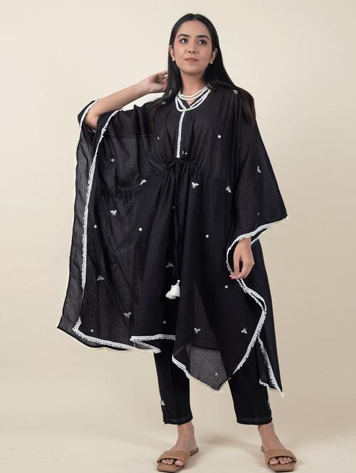 women solid with work kimono sleeve kaftan kurta pant set - 21975085 - Very Small Image - 1
