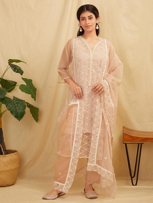 women three quarter sleeve kurta pant with dupatta set - 21975155 - Very Small Image - 1