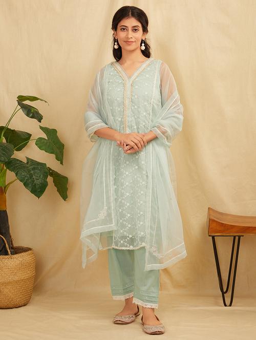 women three quarter sleeve kurta pant with dupatta set - 21975158 - Very Small Image - 1