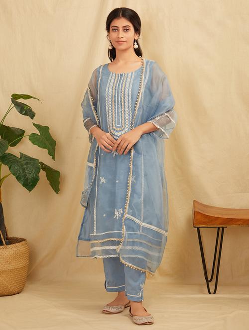 women three quarter sleeve kurta pant with dupatta set - 21975160 - Very Small Image - 1