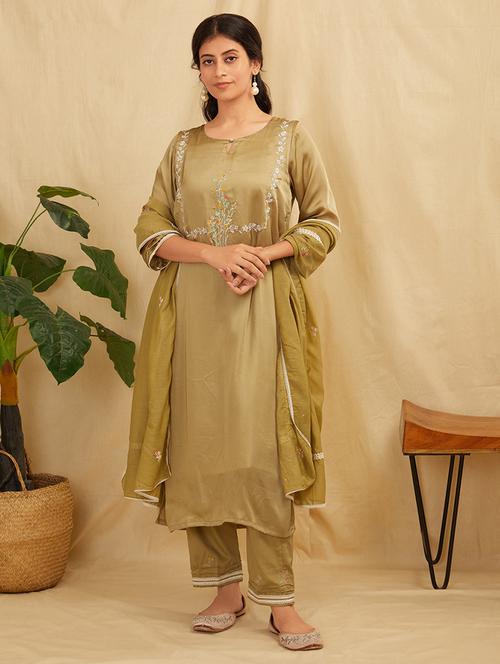 women three quarter sleeve kurta pant with dupatta set - 21975179 - Very Small Image - 1