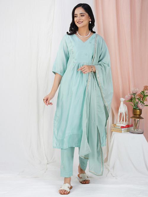 women three quarter sleeve kurta pant with dupatta set - 21975181 - Very Small Image - 1