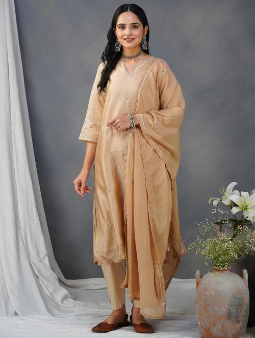 women three quarter sleeve kurta pant with dupatta set - 21975184 - Very Small Image - 1