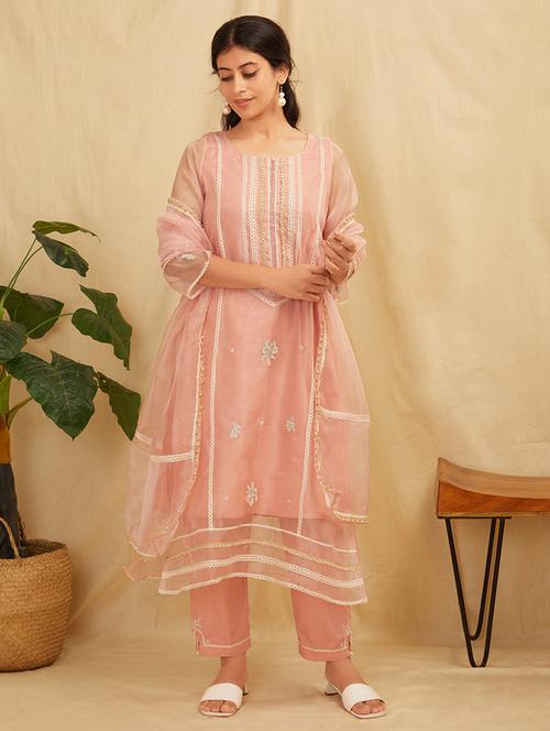 women three quarter sleeve kurta pant with dupatta set - 21975185 - Very Small Image - 1
