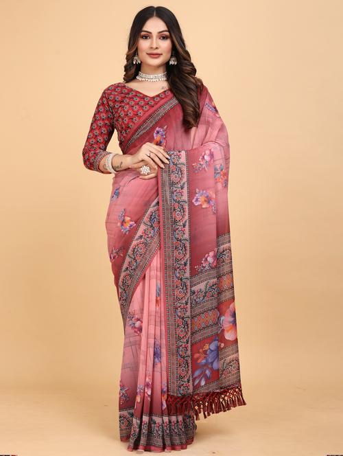 women floral printed saree with blouse - 21975251 - Very Small Image - 1