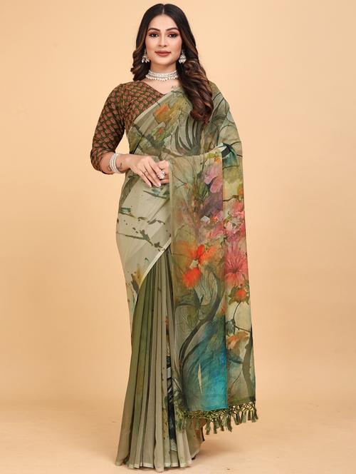 women floral printed saree with blouse - 21975252 - Very Small Image - 1