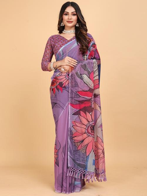 women floral printed saree with blouse - 21975253 - Very Small Image - 1