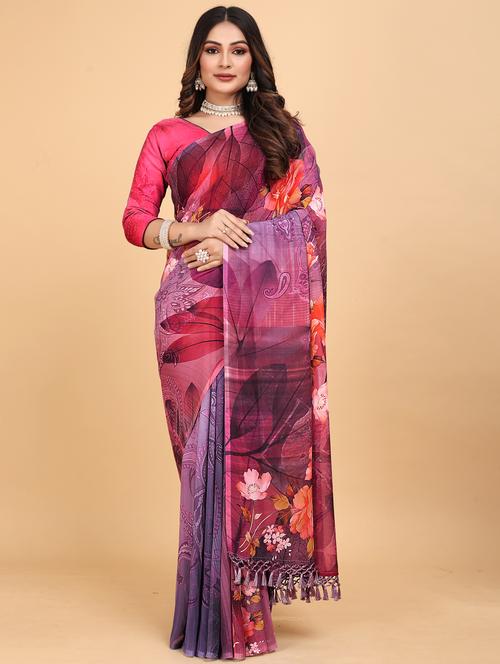 women floral printed saree with blouse - 21975254 - Very Small Image - 1