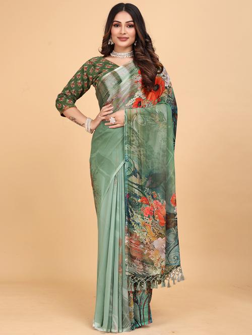 women floral printed saree with blouse - 21975258 - Very Small Image - 1