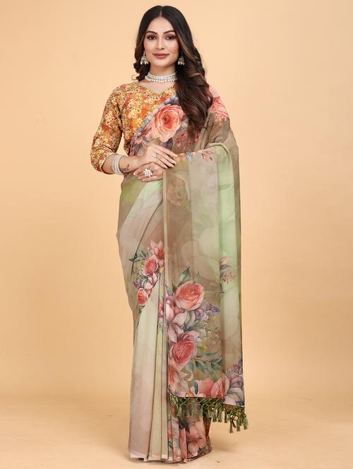 women floral printed saree with blouse - 21975264 - Very Small Image - 1