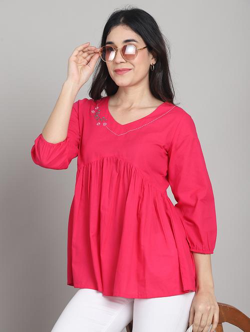 women three quarter sleeve peplum ethnic top - 21975291 - Very Small Image - 1