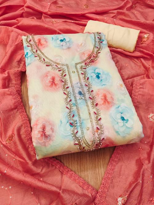 women printed embroidered unstitched suit set - 21975296 - Very Small Image - 1