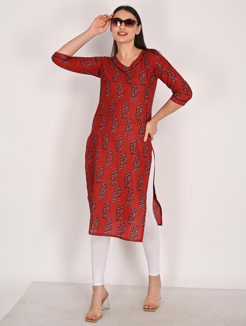 women printed three quarter sleeve straight kurta - 21975299 - Very Small Image - 1