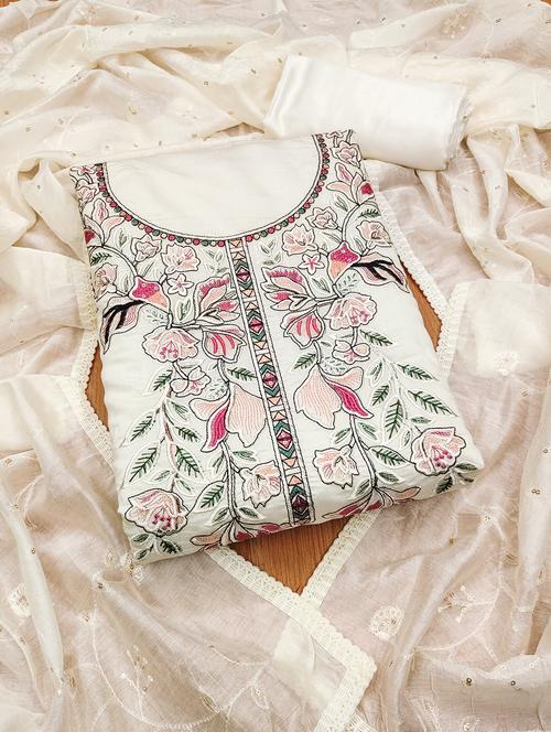 women solid with work embroidered unstitched suit set - 21975304 - Very Small Image - 1