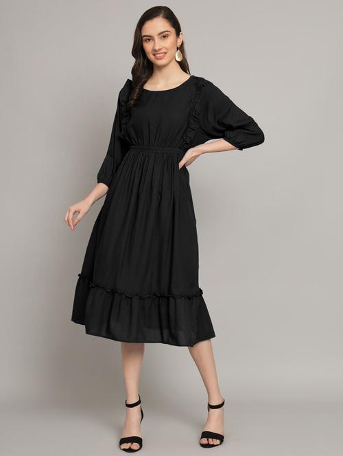 women solid three quarter sleeve tiered dress - 21975305 - Very Small Image - 1