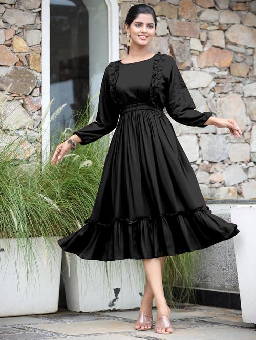 women solid three quarter sleeve tiered dress - 21975315 - Very Small Image - 1