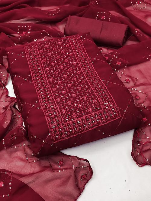 women solid with work embroidered unstitched suit set - 21975392 - Very Small Image - 1