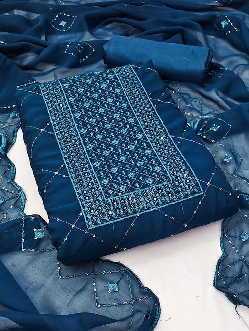 women solid with work embroidered unstitched suit set - 21975394 - Very Small Image - 1