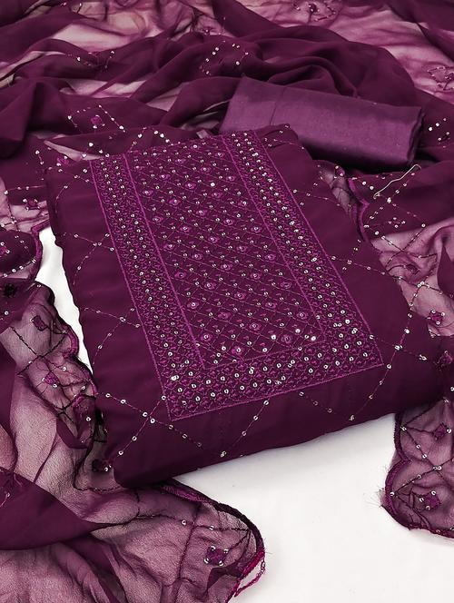 women solid with work embroidered unstitched suit set - 21975395 - Very Small Image - 1