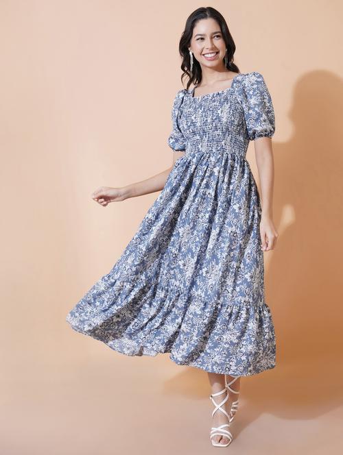 women printed puff sleeve tiered dress - 21975409 - Very Small Image - 1