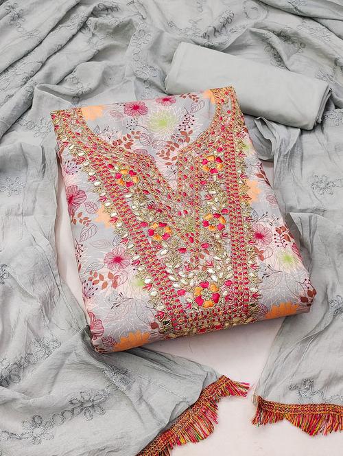 women printed embroidered unstitched suit set - 21975459 - Very Small Image - 1