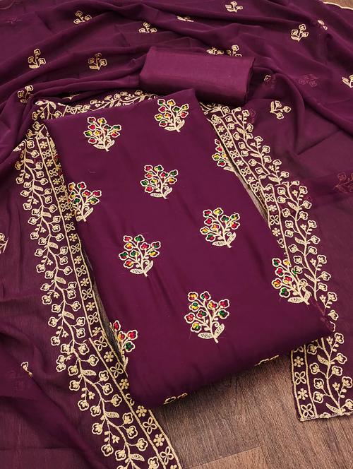 women solid with work embroidered unstitched suit set - 21975473 - Very Small Image - 1