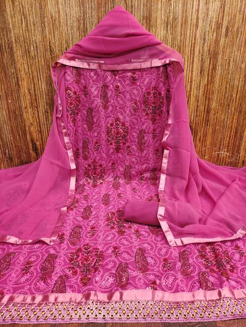 women printed embroidered unstitched suit set - 21975519 - Very Small Image - 1