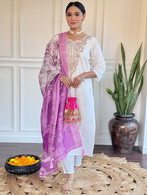 women three quarter sleeve kurta pant with dupatta set - 21975550 - Very Small Image - 1