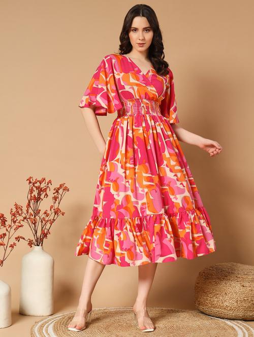 women printed puff sleeve tiered dress - 21975665 - Very Small Image - 1