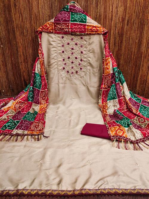 women solid with work embroidered unstitched suit set - 21975700 - Very Small Image - 1