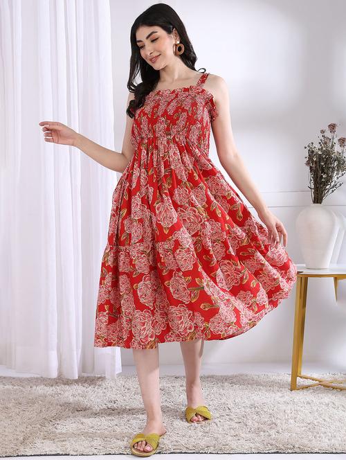 women floral printed sleeveless tiered dress - 21975806 - Very Small Image - 1