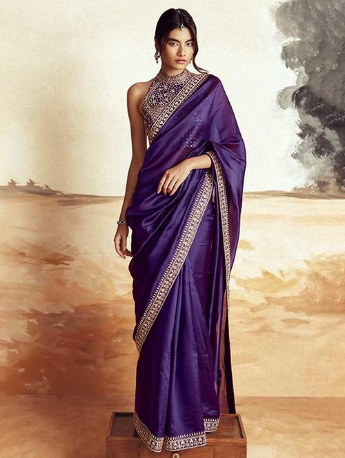 Women Solid With Bordered Saree With Blouse - 21976138 - Very Small Image - 1