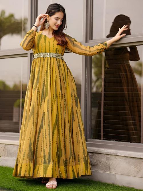 women printed long sleeve flared gown - 21976178 - Very Small Image - 1