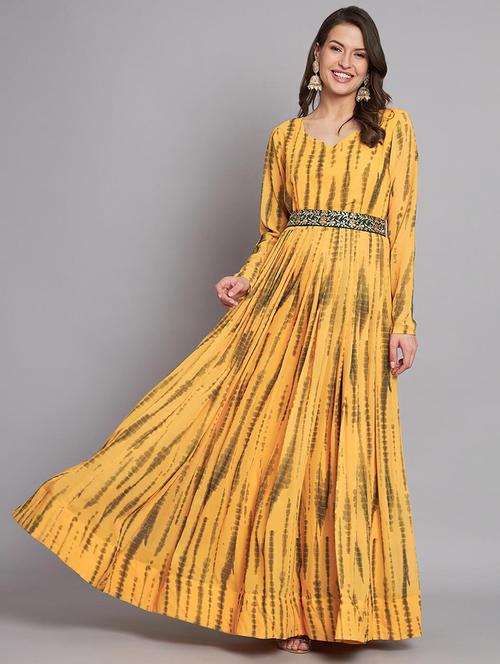 women printed long sleeve flared gown - 21976186 - Very Small Image - 1