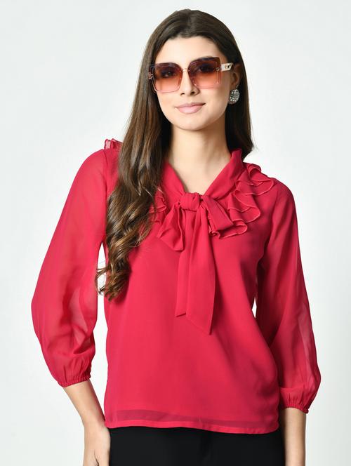 women pink solid puff sleeve regular top - 21976317 - Very Small Image - 1