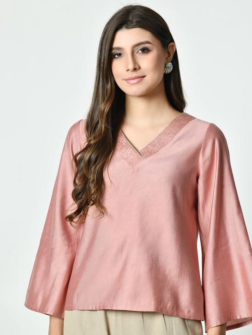 women pink solid bell sleeve regular top - 21976323 - Very Small Image - 1