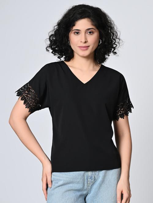 women black solid laec detailed regular top - 21976377 - Very Small Image - 1