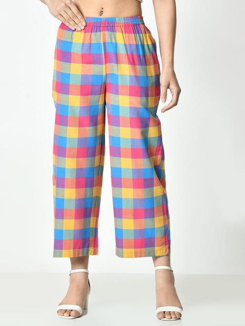 women checkered mid rise straight palazzo - 21976392 - Very Small Image - 1