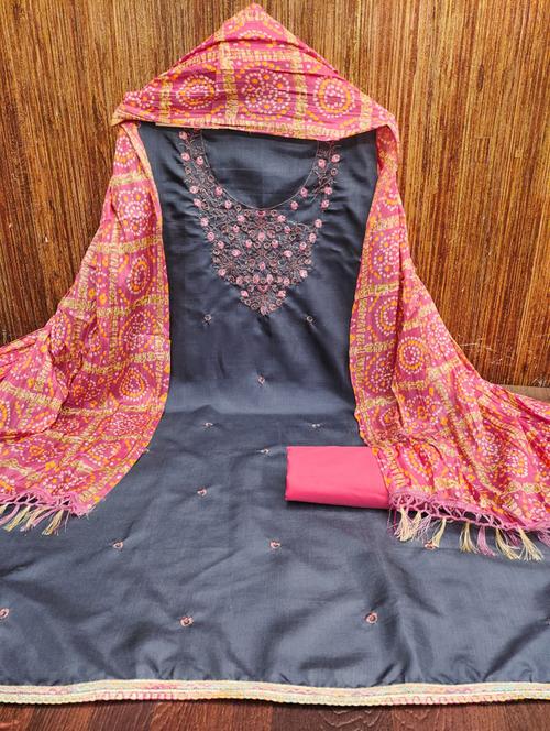 women solid with work embroidered unstitched suit set - 21976415 - Very Small Image - 1