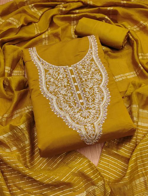 women solid with work embroidered unstitched suit set - 21976418 - Very Small Image - 1