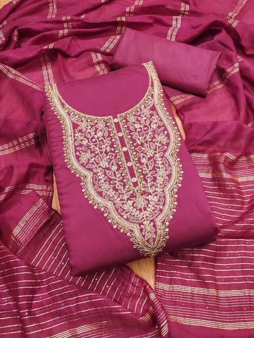 women solid with work embroidered unstitched suit set - 21976419 - Very Small Image - 1