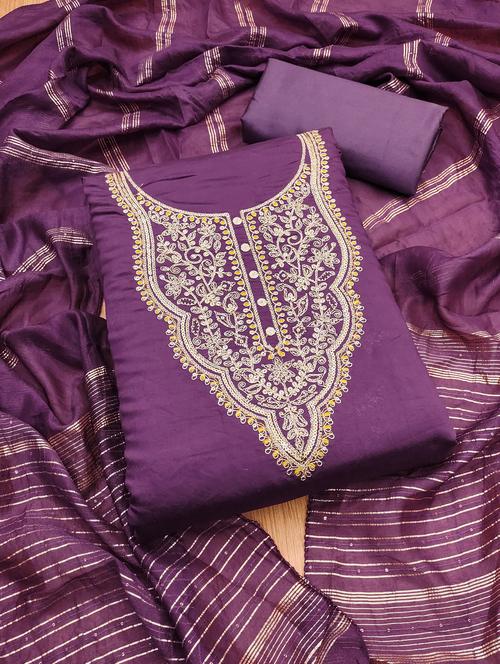 women solid with work embroidered unstitched suit set - 21976421 - Very Small Image - 1