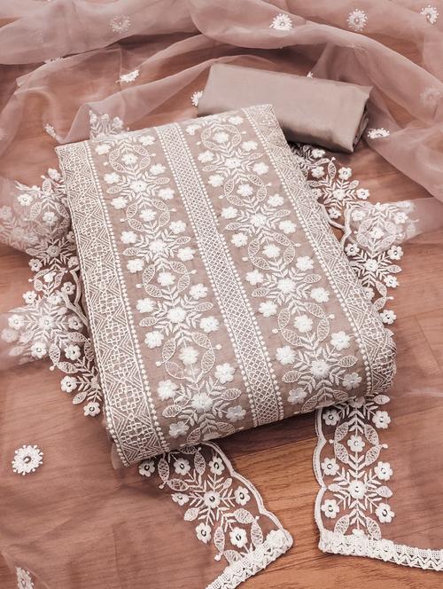 women solid with work embroidered unstitched suit set - 21976427 - Very Small Image - 1