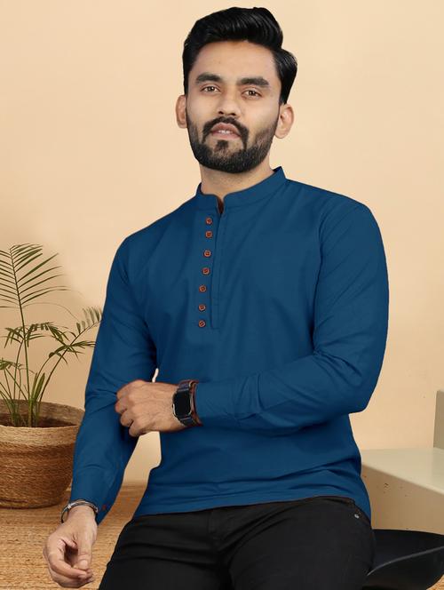 men solid mandarin neck short kurta - 21976534 - Very Small Image - 1