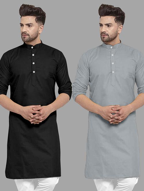 men pack of 2 solid mandarin neck long kurta - 21976587 - Very Small Image - 1