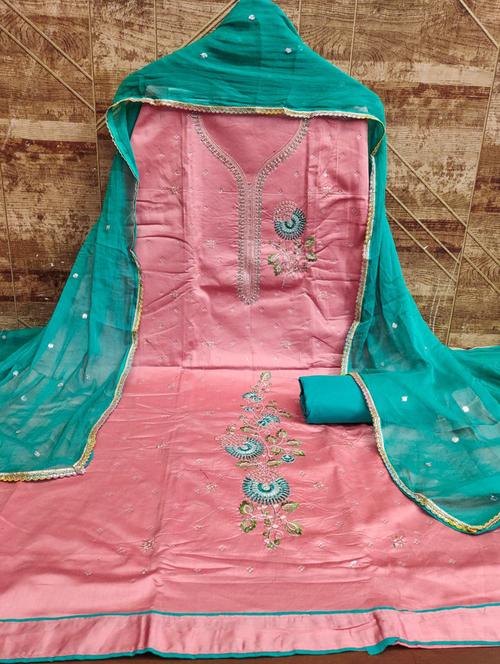 women solid with work embroidered unstitched suit set - 21976651 - Very Small Image - 1